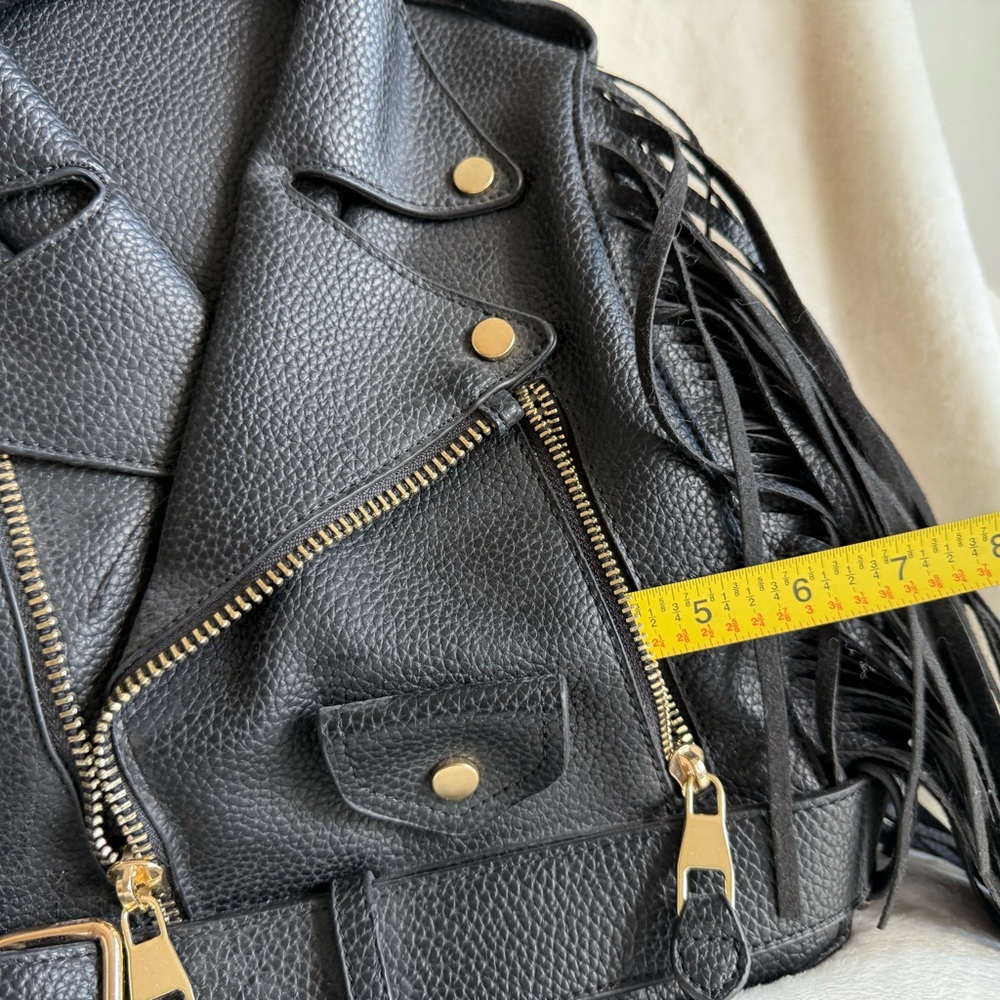 Black Leather Fringe Backpack - Picture 6 of 12